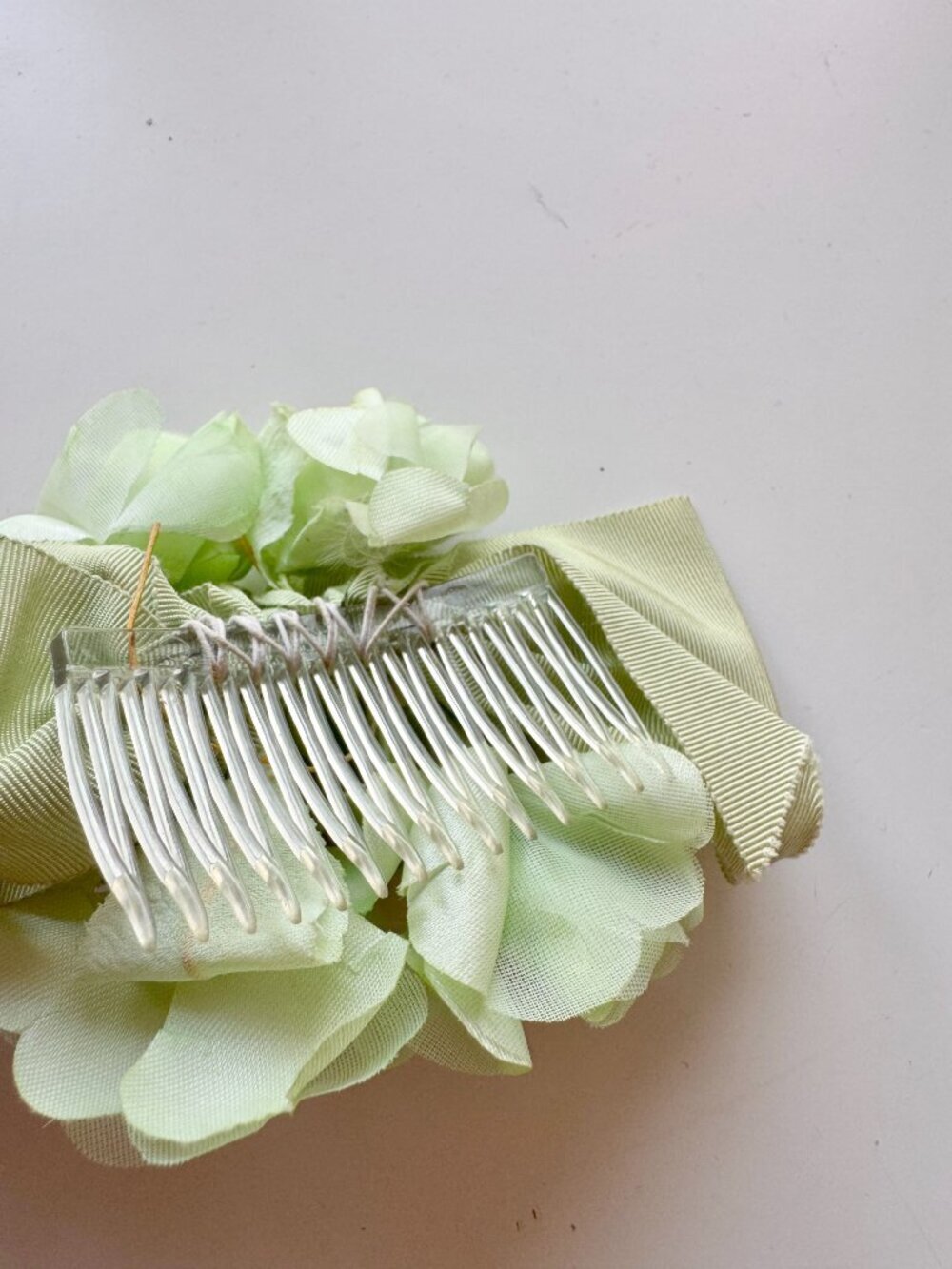 Vintage Green Grosgrain Ribbon Faux Floral Barrette Hair Clip - Picture 4 of 4